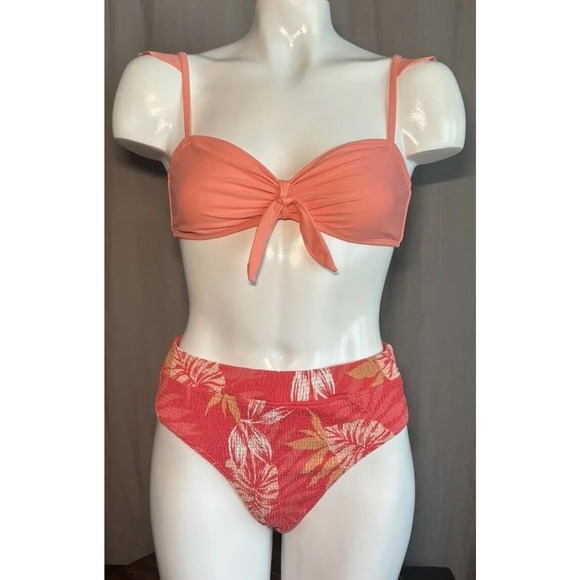 ROXY Bikini Bottoms Smocked Hibiscus Print/ Express Top Size Small Mismatch Set - Picture 2 of 11